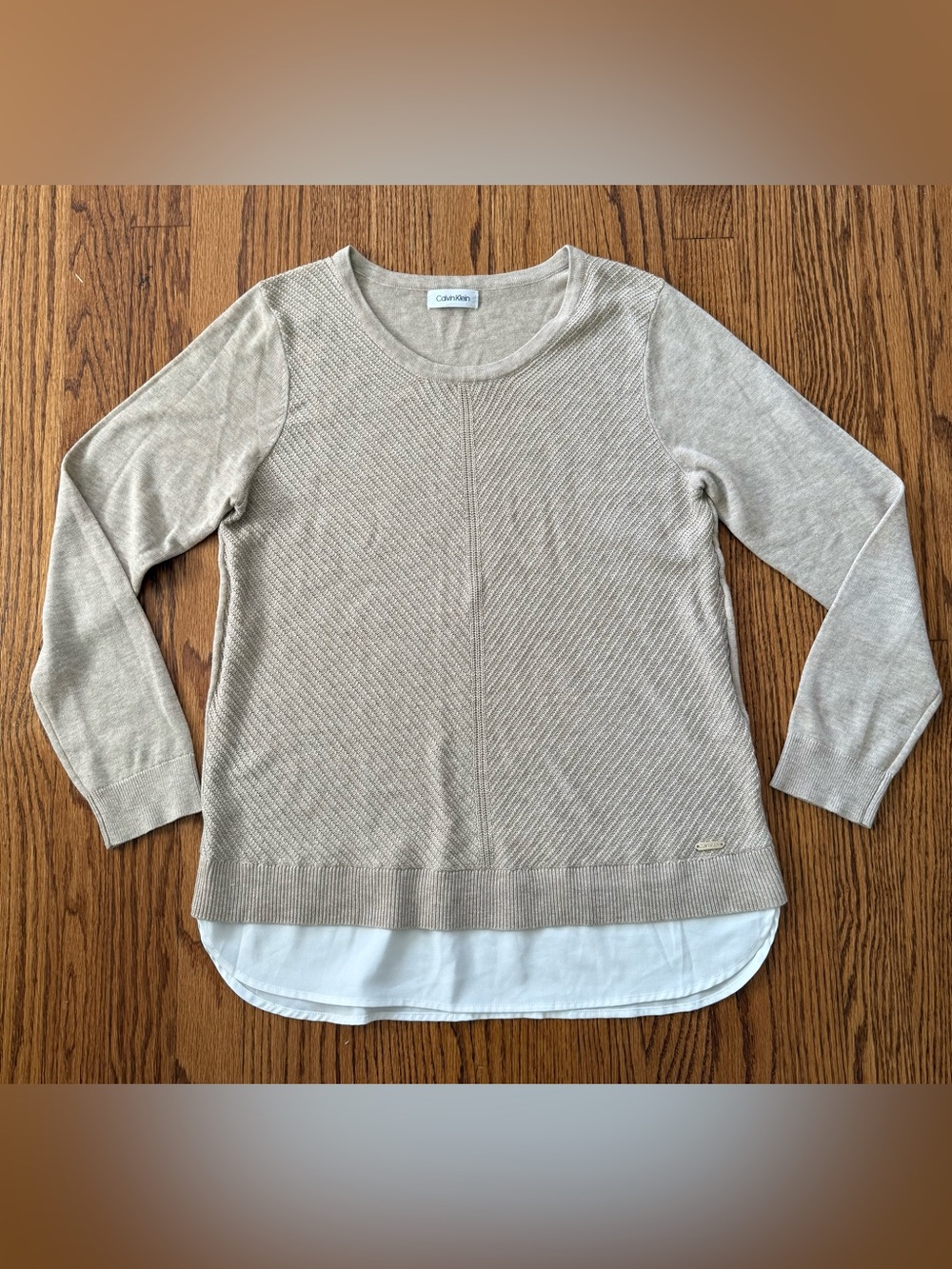 Calvin Klein Beige Knit Crew Neck Long Sleeve Pullover Sweater M